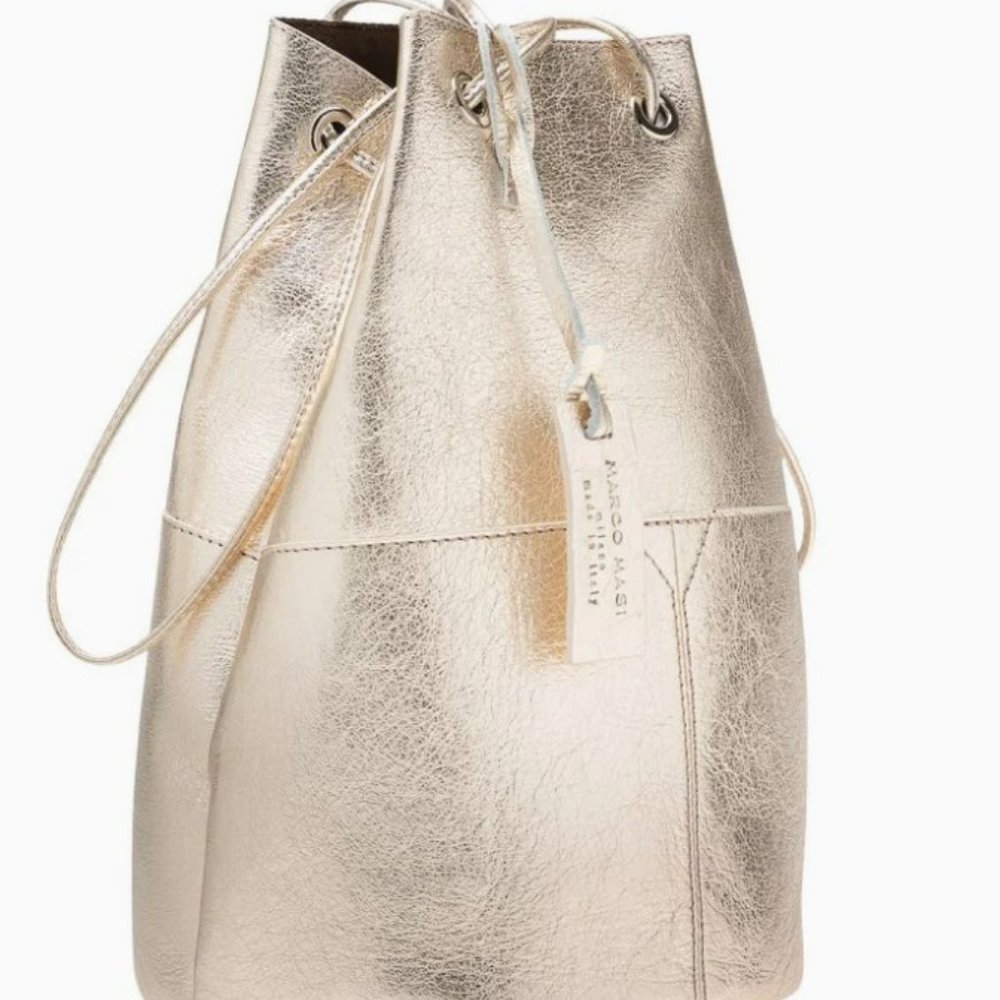 ✨Marco Masi AURORA -Italian Calfskin Leather Gold Bucket Bag NWT 💕